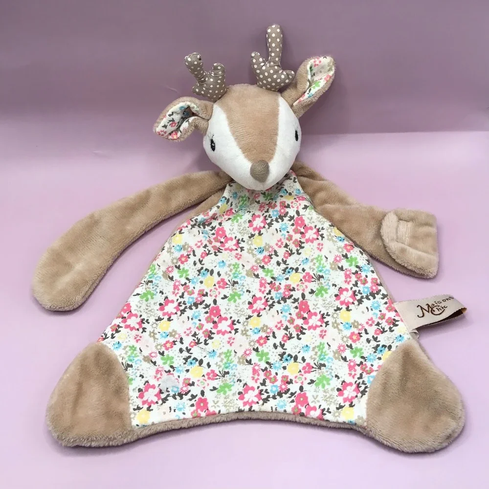 Maison Chic Deer Lovie Security Blanket Floral Fawn Plush Snuggler Tan